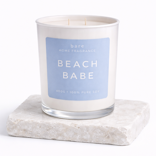 Beach Babe soy wax candle pistachio and vanilla scent perfume